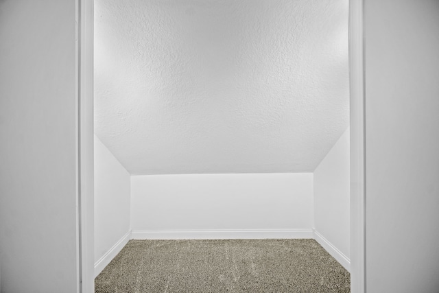 interior space with carpet floors and lofted ceiling