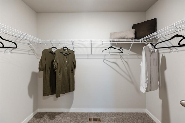 spacious closet with carpet floors and visible vents