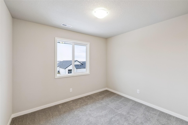 spare room featuring a textured ceiling and carpet flooring