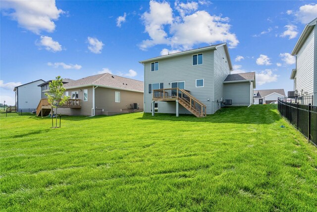 18025 Alpine Dr, Clive, IA 50325 - back of house featuring stairway, a deck, and central AC