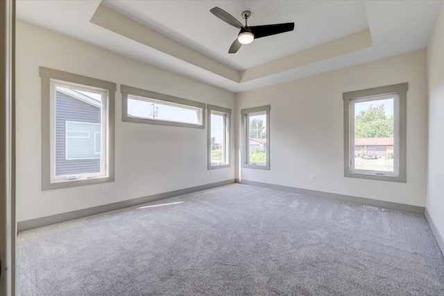 spare room featuring baseboards, a tray ceiling, and a healthy amount of sunlight