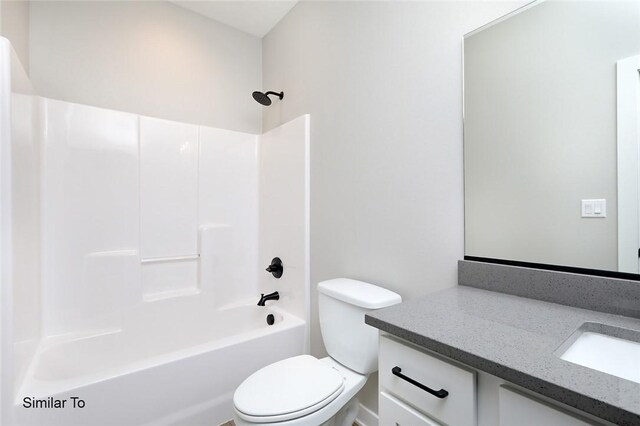 full bathroom featuring vanity, toilet, and shower / washtub combination