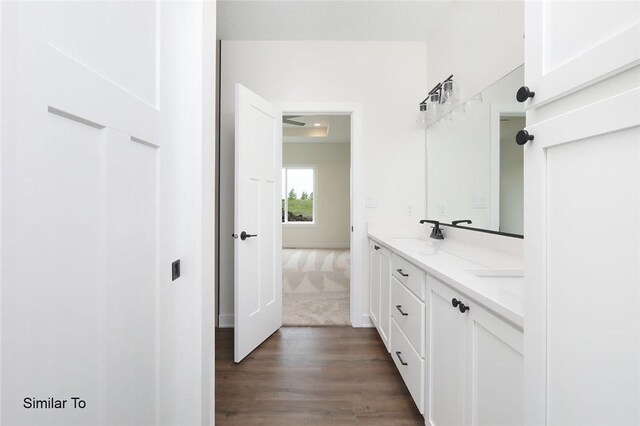 bathroom with vanity and hardwood / wood-style floors