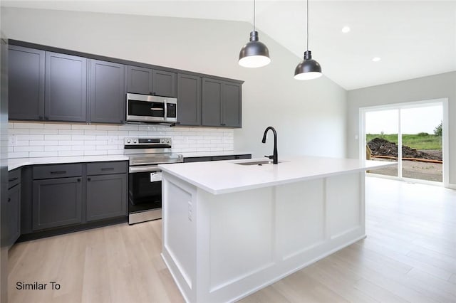 2412 NE 6th St, Grimes, IA 50111 - kitchen featuring a sink, tasteful backsplash, light wood finished floors, and stainless steel appliances