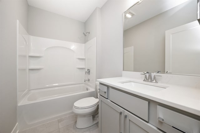 full bathroom featuring tile patterned flooring, vanity, toilet, and shower / washtub combination