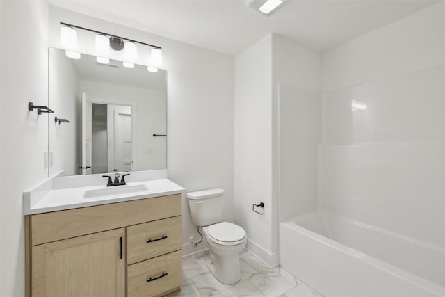 full bathroom featuring vanity, shower / bathtub combination, and toilet