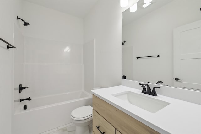 full bathroom with vanity, shower / bath combination, and toilet