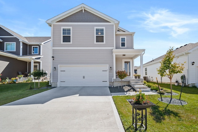 view of front of property with a front yard, a garage, and driveway