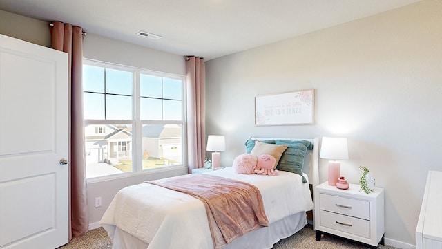 carpeted bedroom with multiple windows