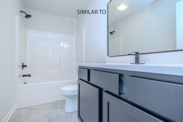 full bathroom with shower / bathing tub combination, vanity, and toilet