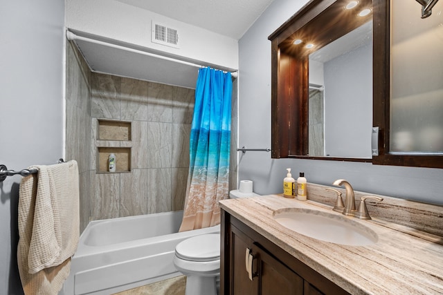 full bathroom featuring vanity, toilet, and shower / bath combo