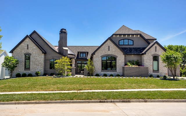 french provincial home with a front yard