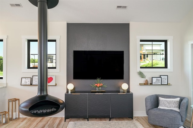 living room featuring light wood-type flooring