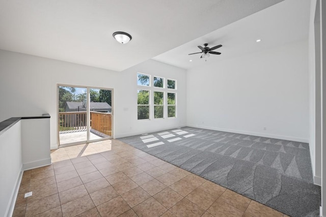 spare room featuring tile patterned floors, recessed lighting, baseboards, and ceiling fan