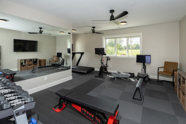 exercise area featuring ceiling fan