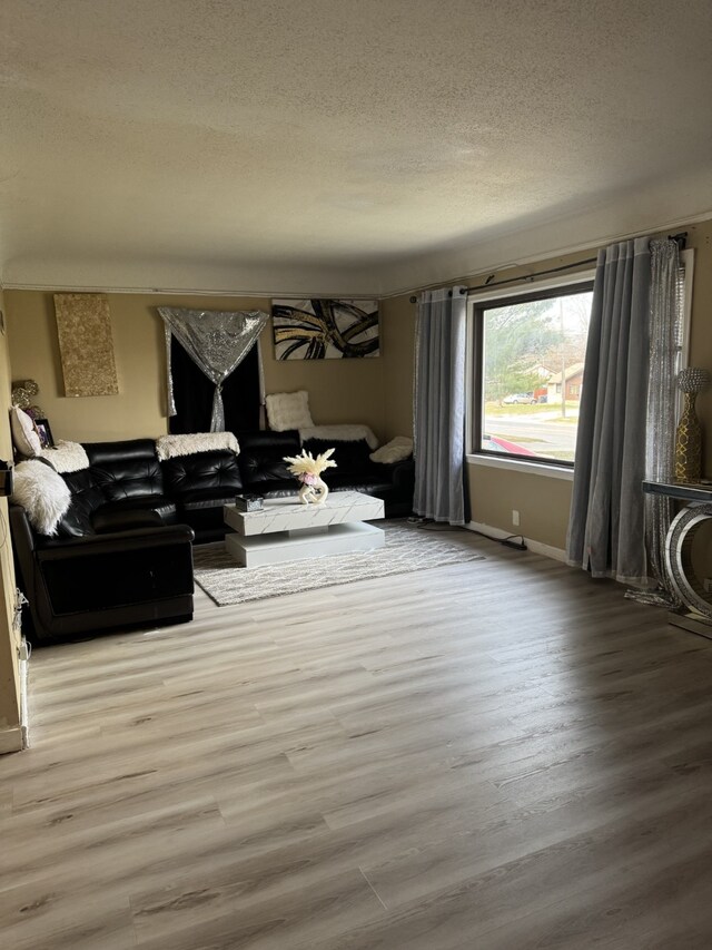 5820 Urbandale Ave, Des Moines, IA 50322 - living area featuring a textured ceiling and wood finished floors