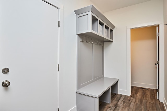 mudroom featuring dark wood-type flooring