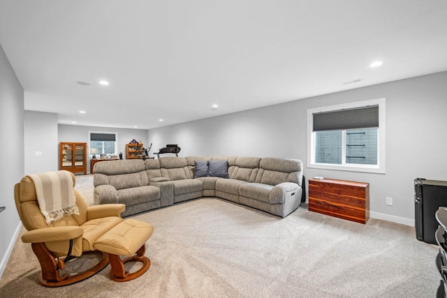 living room with light carpet