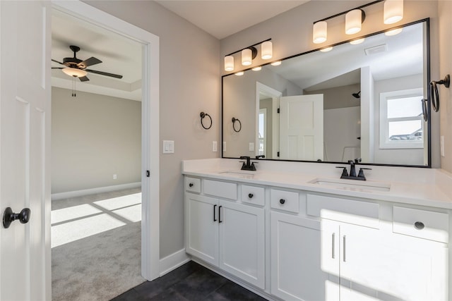 bathroom with vanity and ceiling fan