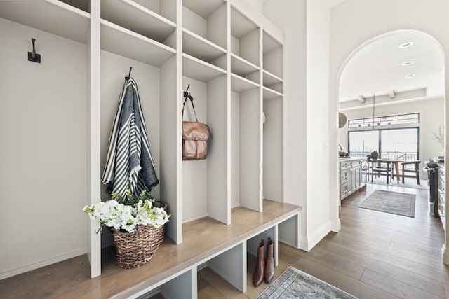 mudroom with hardwood / wood-style flooring