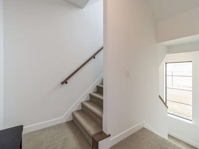 stairway featuring baseboards and carpet floors