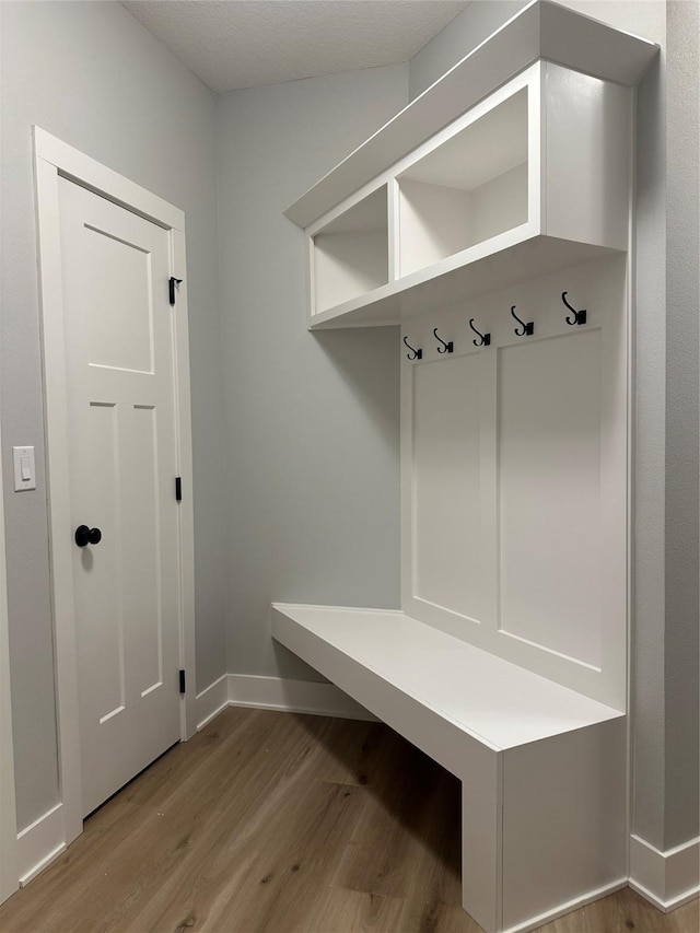 mudroom with wood-type flooring