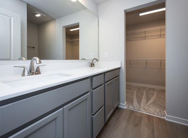 bathroom with vanity and wood-type flooring