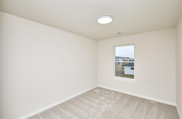 spare room featuring carpet flooring and a textured ceiling