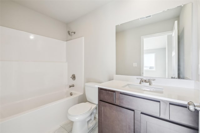 full bathroom with tile patterned flooring, vanity, toilet, and shower / bathtub combination