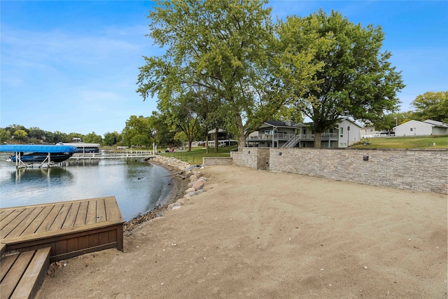 view of dock with a water view