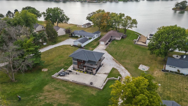 aerial view featuring a water view