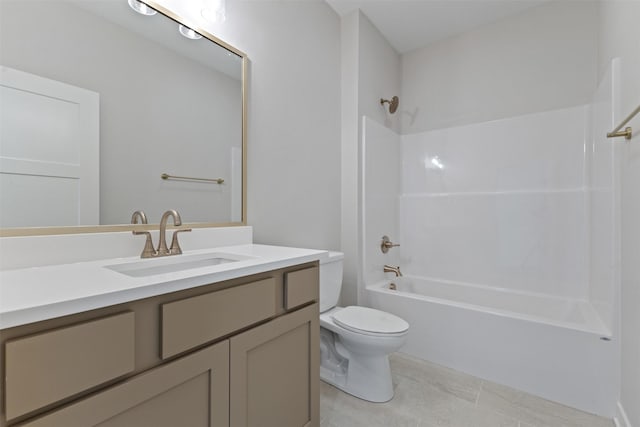 full bathroom with shower / tub combination, tile patterned floors, vanity, and toilet