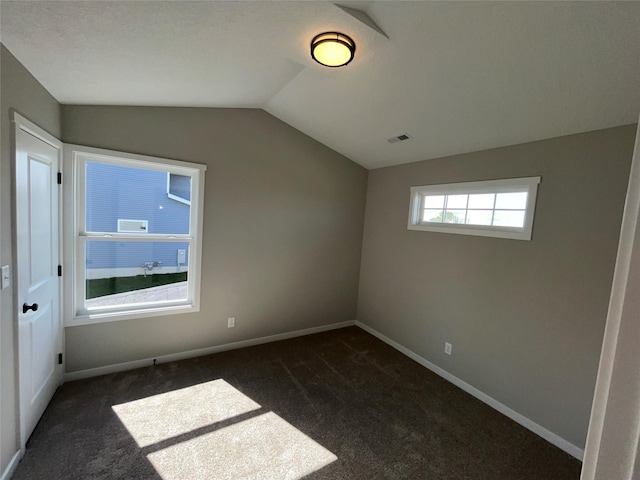 carpeted spare room featuring a wealth of natural light and lofted ceiling