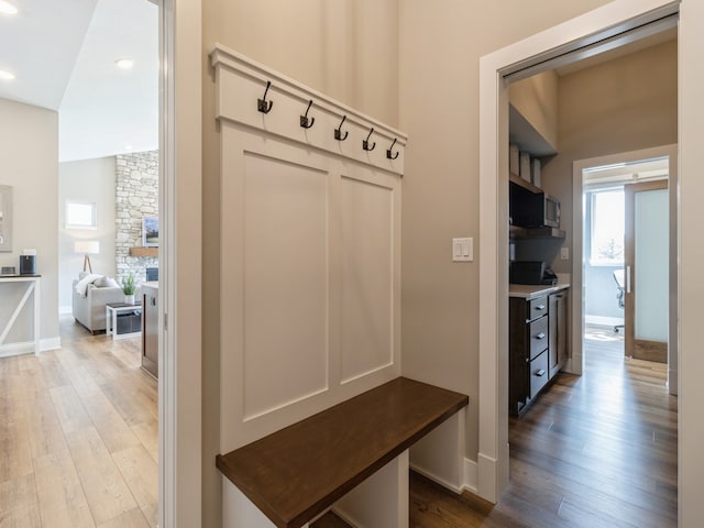 mudroom with light wood-type flooring