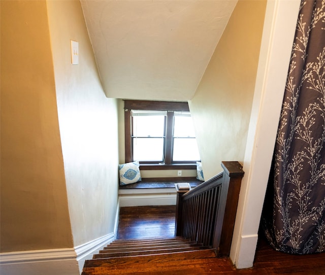 stairs with wood-type flooring