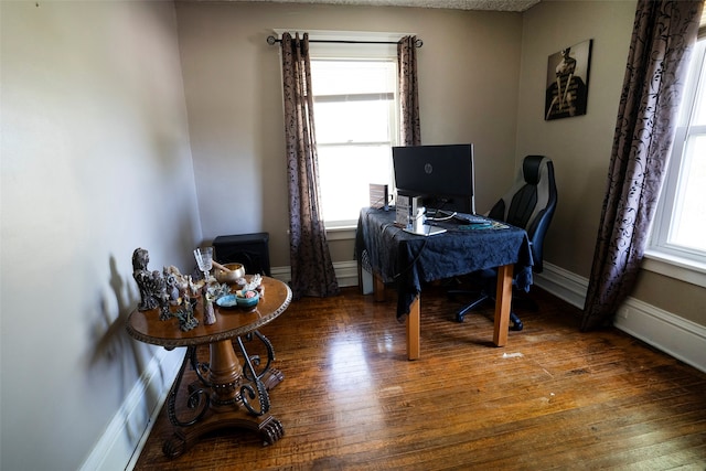 home office featuring dark wood-type flooring