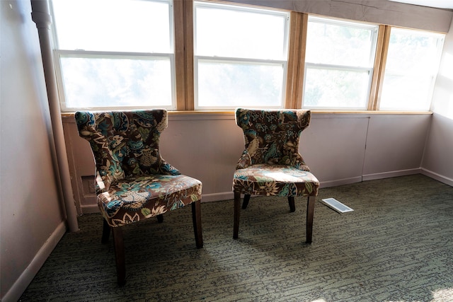 sitting room with a healthy amount of sunlight and carpet flooring