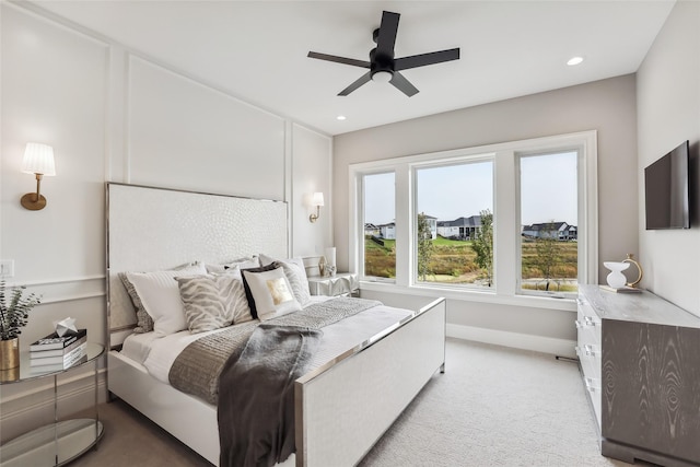 18252 Valleyview Cir, Clive, IA 50325 - bedroom with light colored carpet, baseboards, recessed lighting, and a ceiling fan