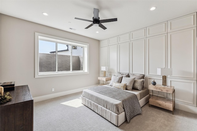 18252 Valleyview Cir, Clive, IA 50325 - bedroom featuring light colored carpet, recessed lighting, baseboards, and ceiling fan