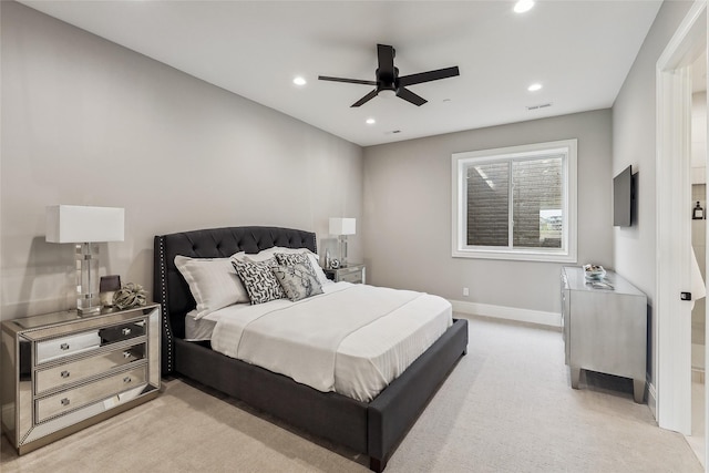 18252 Valleyview Cir, Clive, IA 50325 - bedroom with light colored carpet, recessed lighting, baseboards, and ceiling fan