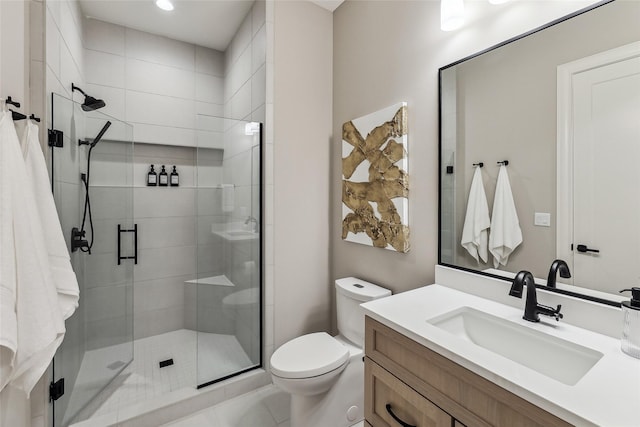 18252 Valleyview Cir, Clive, IA 50325 - bathroom with a stall shower, toilet, vanity, and tile patterned floors