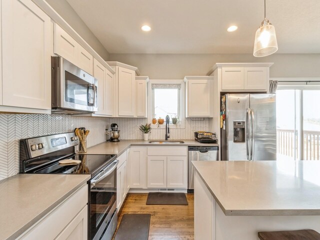 1401 S 10th St, Adel, IA 50003 - kitchen featuring stainless steel appliances, a sink, plenty of natural light, wood finished floors, and recessed lighting