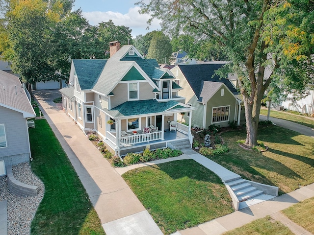 view of front of house featuring a front yard and covered porch