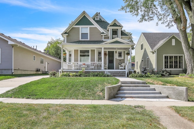 view of front facade featuring a front yard and a porch