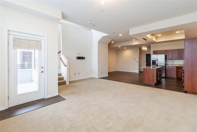 interior space with dark hardwood / wood-style flooring