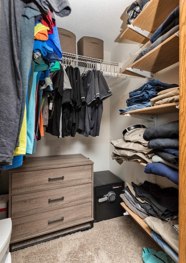 walk in closet with carpet flooring