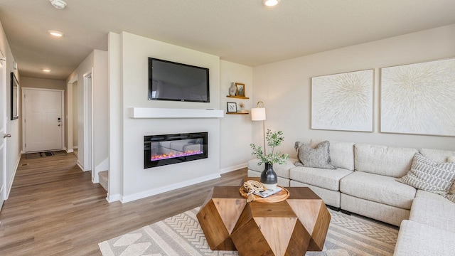 living room with hardwood / wood-style flooring