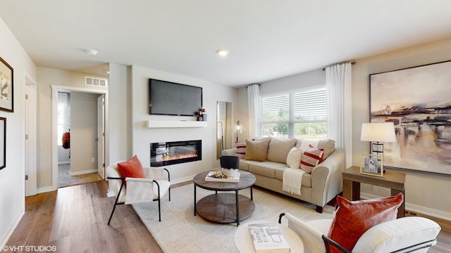 living room with light wood-type flooring