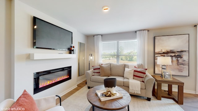 living room with light hardwood / wood-style flooring