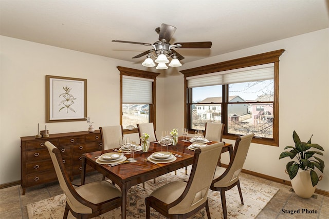 dining room featuring a wealth of natural light and ceiling fan